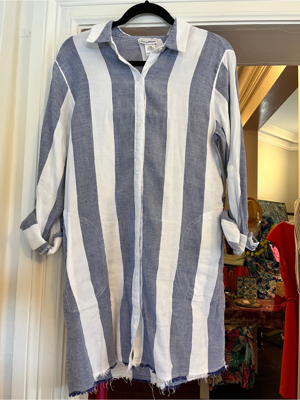 SOLD!!Tommy Bahama Rugby Beach Striped Linen Shirt Dress - Picture 2 of 7